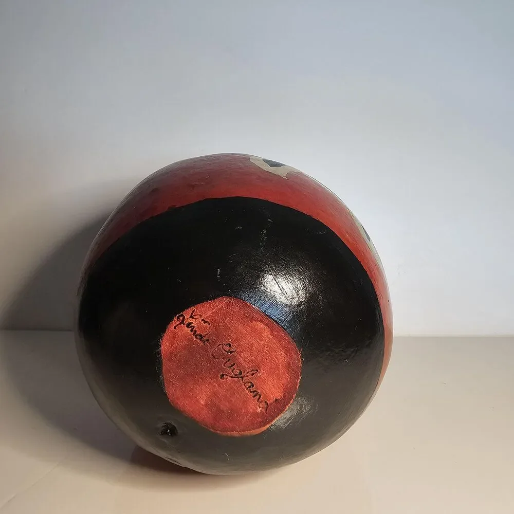 Vtg Folk Art Handpainted Gourd Turtle Design, signed by Linda Ougland